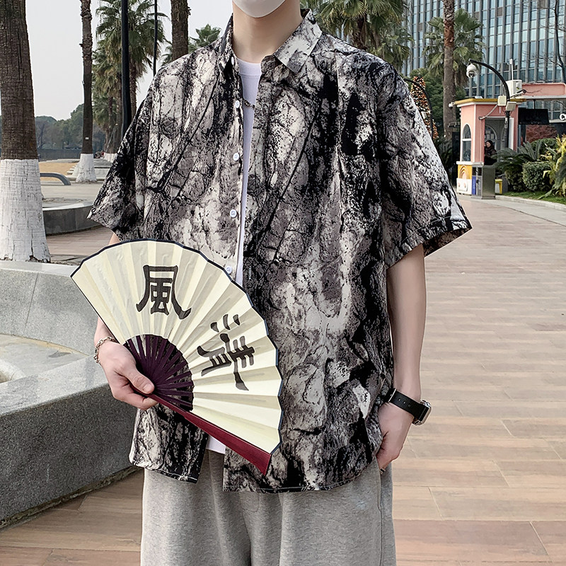 港风花衬衫短袖男女夏威夷沙滩衬衣痞帅大码宽松休闲外套7236P35,男装T恤,电商A056