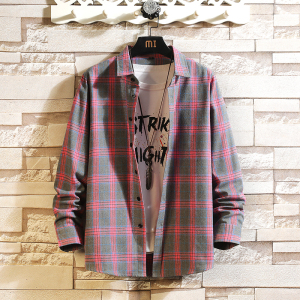 格子长袖衬衫男春秋季装大码宽松学生休闲寸衣外套潮A056-488P40，男装衬衫，电商A056