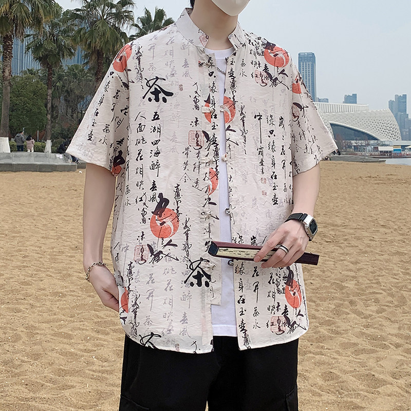 新中式春夏风男装唐装汉服短袖衬衫盘扣衬衣7010P40,男装T恤,电商A056