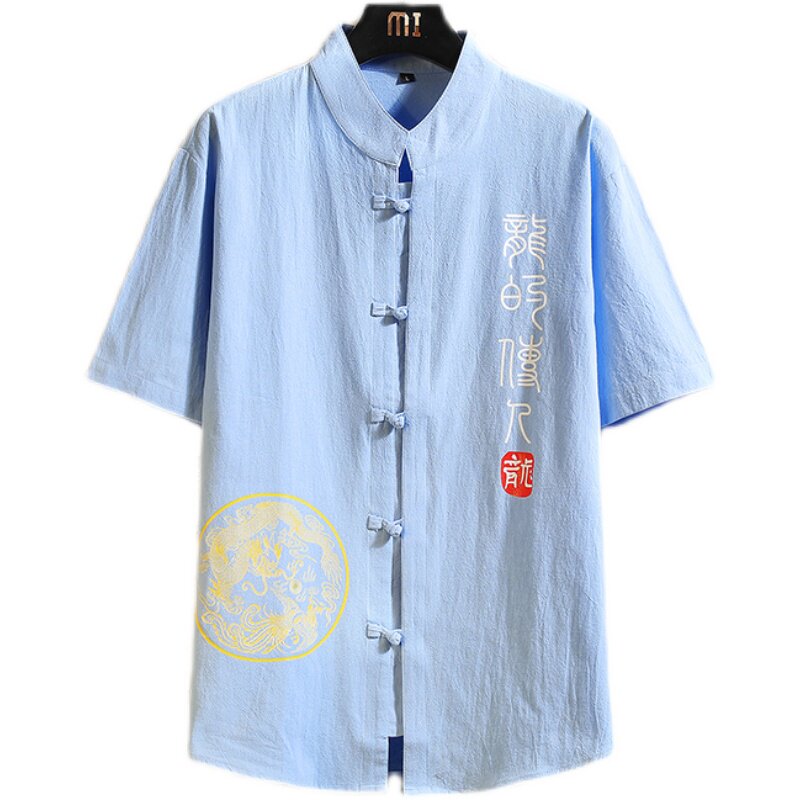 风男短袖休闲棉麻衬衫男生大码纯棉衬衣A056-C143-P33,男装T恤,电商A056