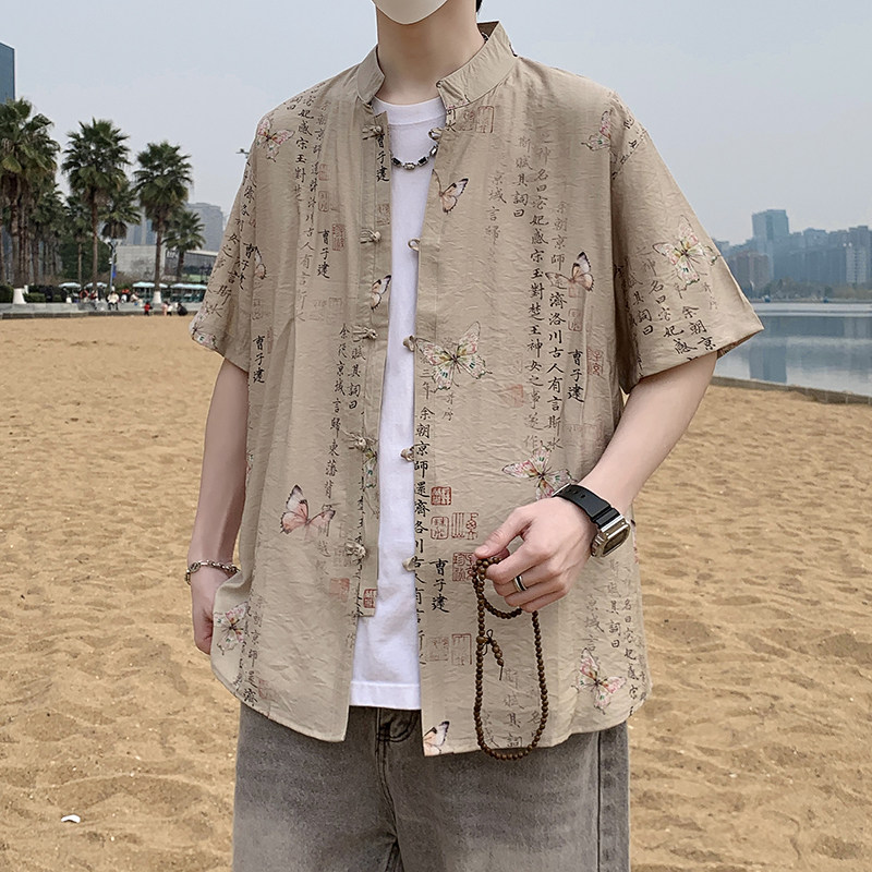 风短袖衬衫男士夏季新中式立领盘扣衬衣男7002P40,男装T恤,电商A056