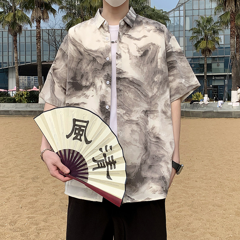 花衬衫短袖男女夏季夏威夷沙滩衬衣港风宽松休闲薄款外套7235P35,男装T恤,电商A056