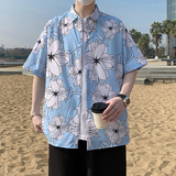 夏季短袖衬衫男士丝光棉免烫花衬衣港风男宽松印花半袖7231P35，男装T恤，电商A056