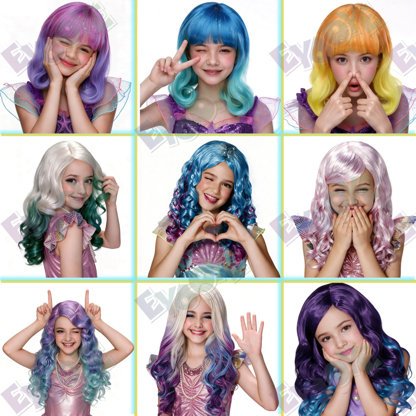万圣节学校幼儿园演出女童cosplay渐变美人鱼女孩表演假发