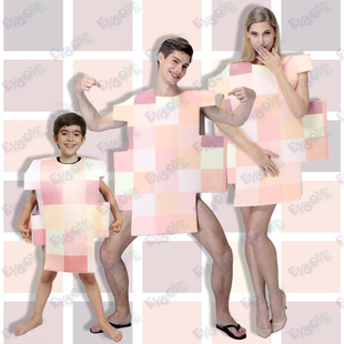 成人儿童恶趣味恶搞笑亲子cos马赛克打码格仔小视频拍摄道具服装