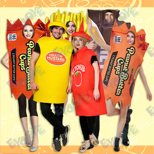 万圣节成人恶搞笑cosplay零食巧克力花生酱番茄酱芥末酱薯条服装