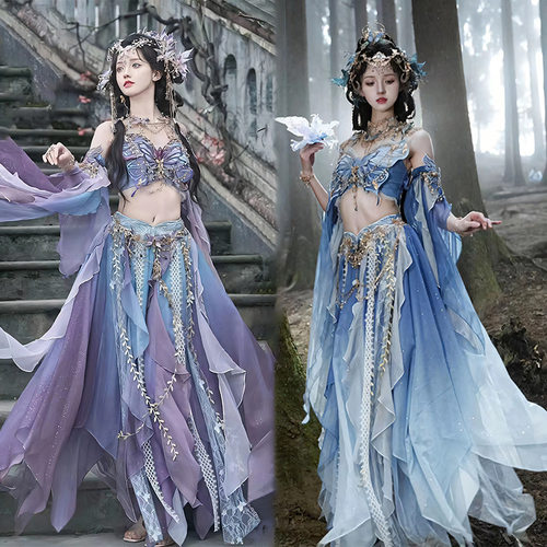 异域风汉服蝴蝶刺绣渐变裙子旅拍写真服装精灵公主敦煌飞天西域风