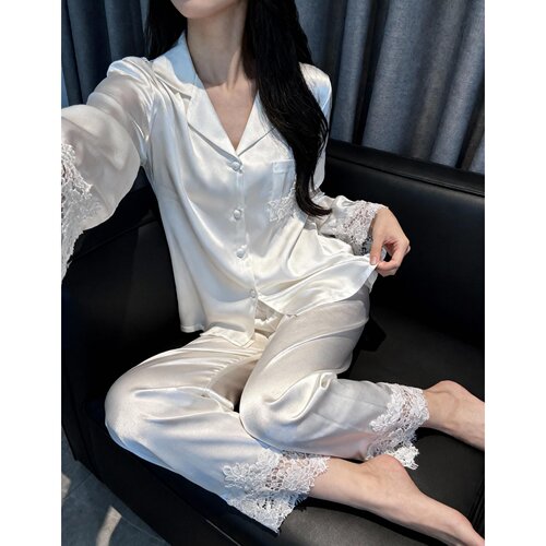 秋季白月光冰睡衣女春长袖2026新款蕾花边高级感家居服套装1011d