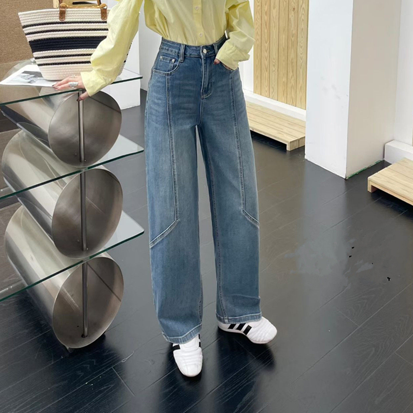 浅蓝色美式镰刀牛仔裤女2026新款高腰宽松香蕉裤弯刀裤拖地阔腿裤,女装/女士精品,牛仔裤,淘宝优惠券,粉丝福利购,淘宝优惠卷