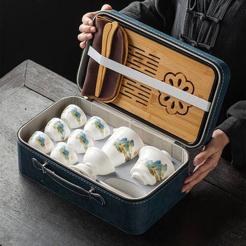 茶具羊脂德化旅行套装白瓷玉便携式盖碗家用户外茶盘泡茶功夫茶