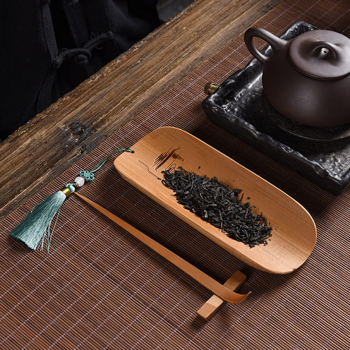 茶零配件赏茶荷则复古三件套老竹碳化茶道套装茶夹茶拨天然纯茶具