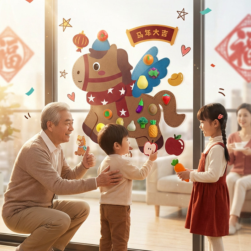 儿童卡通墙贴马年毛毡板切切乐新年主题认知玩具亲子互动益智玩具,玩具/童车/益智/积木/模型,切切看/切切乐,淘宝优惠券,粉丝福利购,淘宝优惠卷
