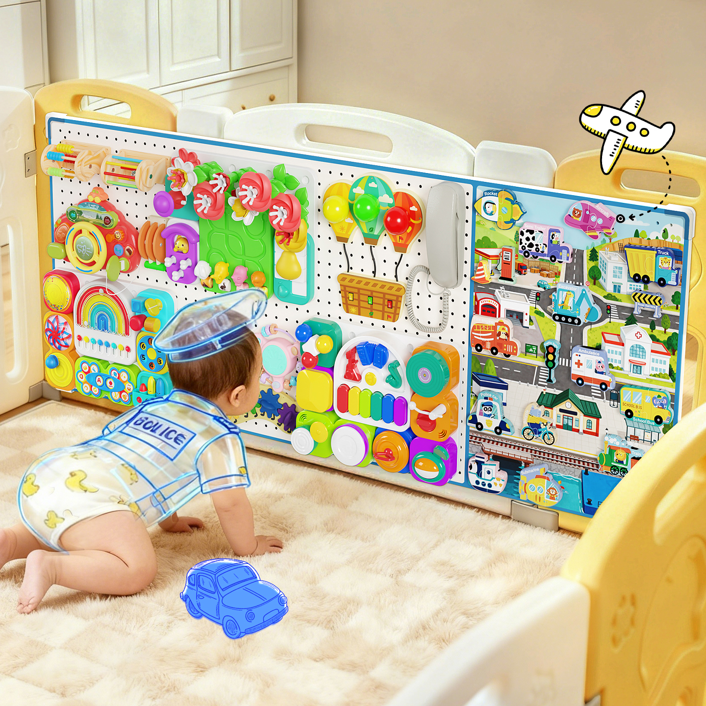 宝宝儿童围栏忙碌板玩具洞洞板