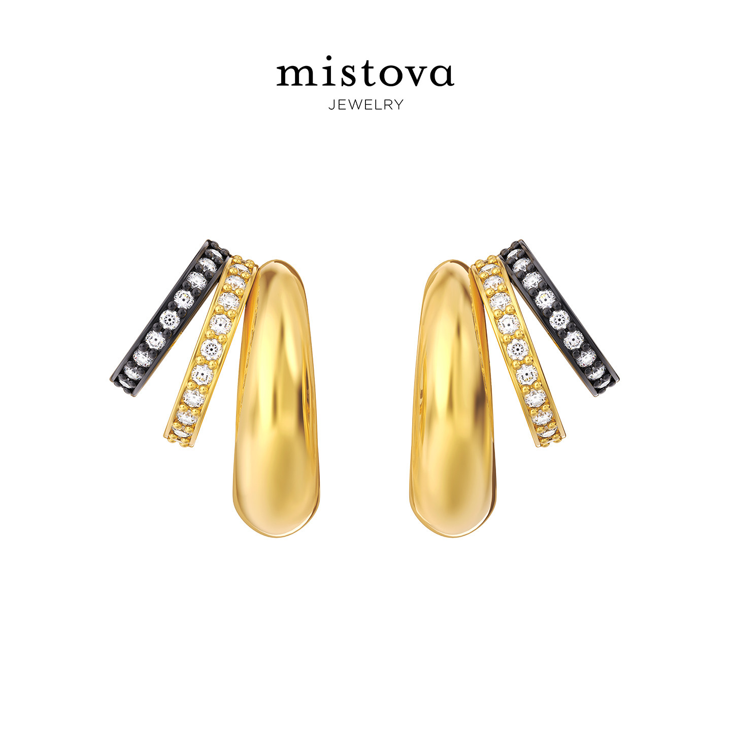 Mistova高级精致设计女s925银时尚多层耳环耳饰叠戴拼色镶石耳钉