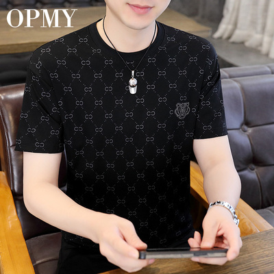 OPMY大牌商务休闲桑蚕丝T恤男