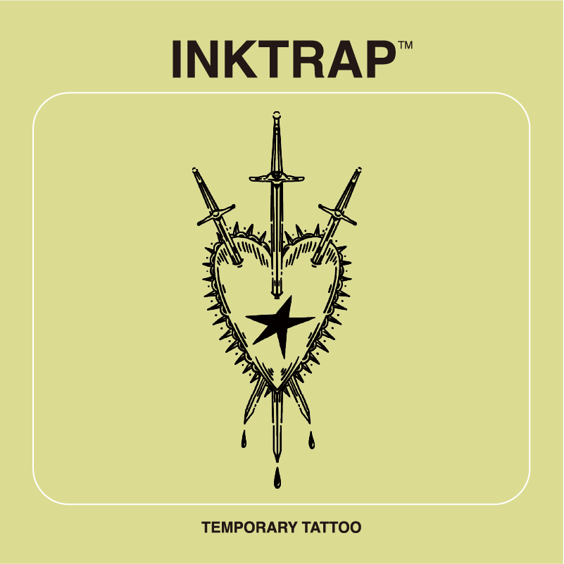 INKTRAP油墨陷阱持久不反光草本纹身贴爱心圣剑五角星13.2*6.2cm