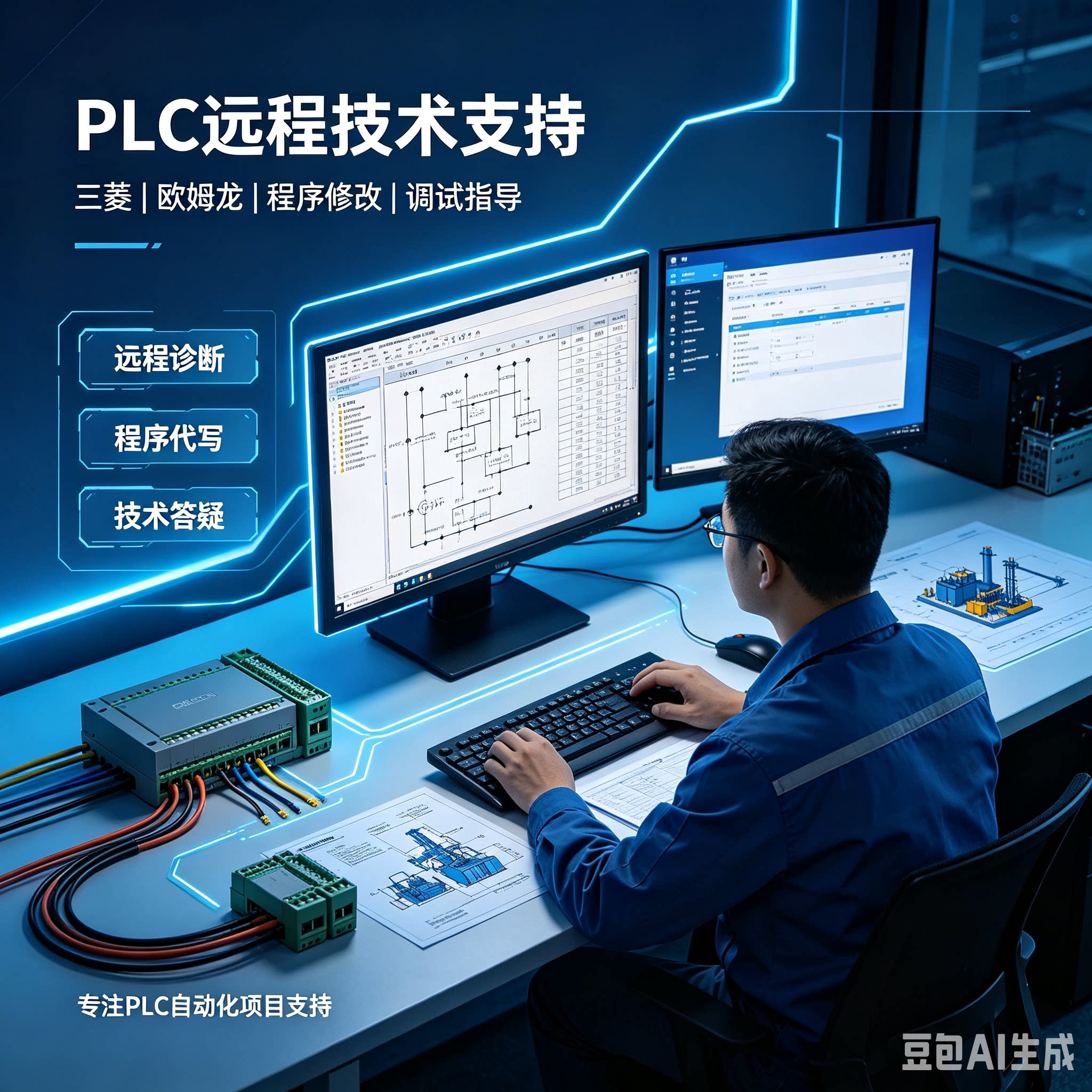 三菱，欧姆龙西门子PLC程序设计技术远程支持，FX3U，5U，CP，NX