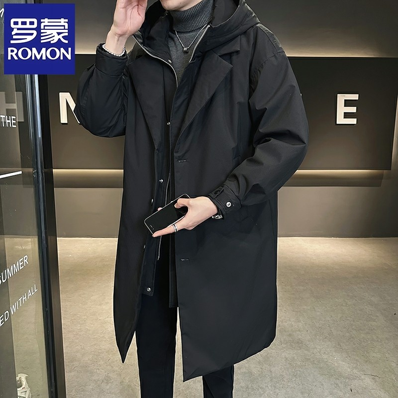 罗蒙假两件羽绒服男长款冬季加厚户外防风保暖中年连帽防寒服外套