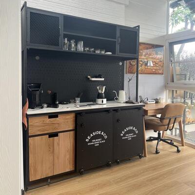 loft工业风餐边柜高柜茶水柜厨房储物柜咖啡柜一体靠墙柜置物柜子