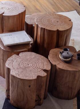 天然沙木树桩dc321凳子墩花架侘寂风木发实木边几复古原角几根雕