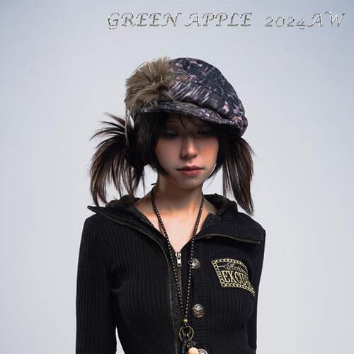 GreenApple涩谷豹纹毛毛贝雷帽