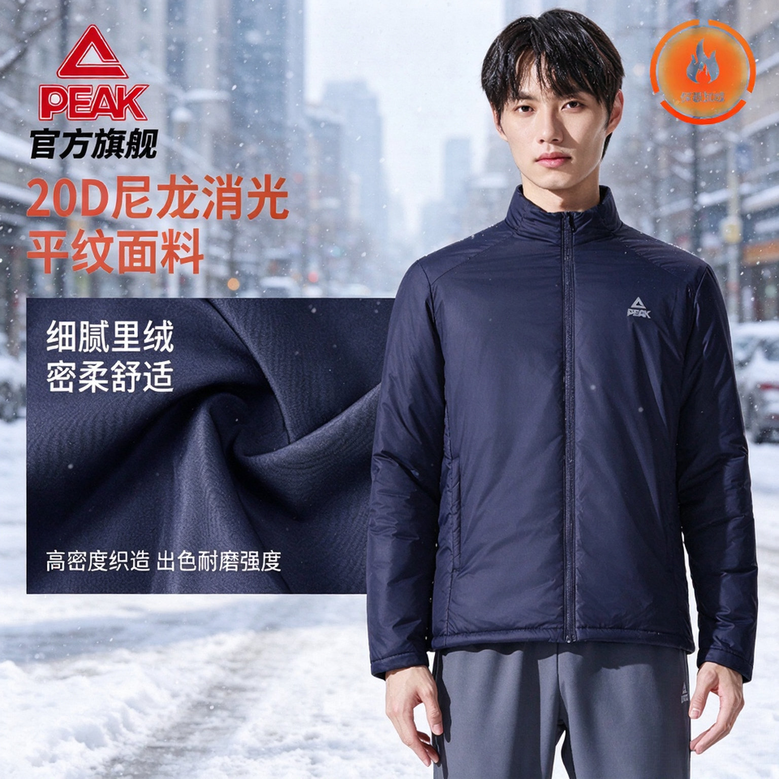 匹克加绒保暖立领薄棉衣男士商务