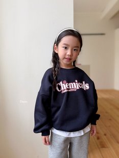 beni韩国童装2025冬新款dsaint儿童圆领T恤男女童长袖t保暖字母t