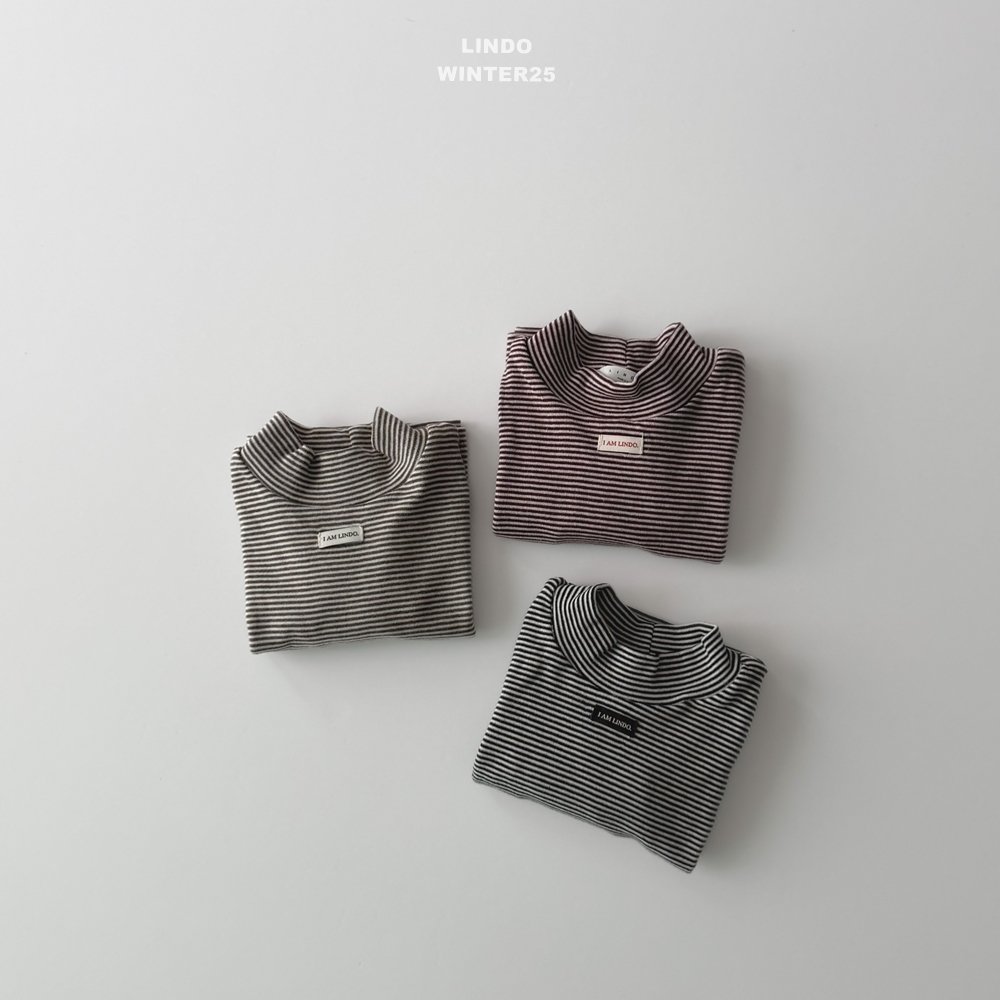 beni韩国童装2025冬新款lindo儿童圆领T恤男女童打底衫高领条纹