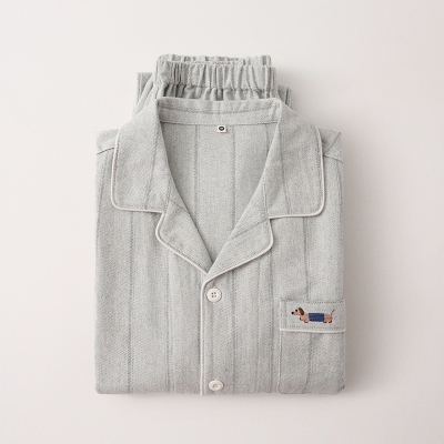 男全棉磨毛绒布简约男士长袖睡衣