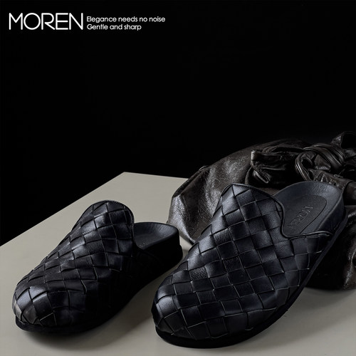 莫人懒人B备手工编织牛皮复古包头凉拖博肯拖鞋