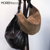莫人新款 麂皮胎水牛皮箭筒包牛角包腋下斜挎单肩百搭松弛老钱实用