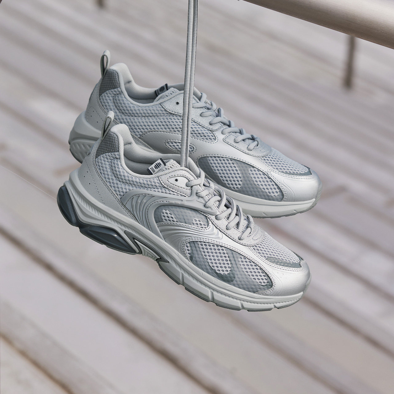 水星361银色运动鞋2026冬季网眼透气休闲老爹鞋网面复古跑鞋男鞋