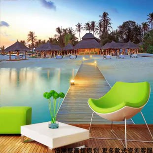 5d壁纸壁画海景沙滩椰树大海风风景8d客厅卧室电视背景影视墙纸