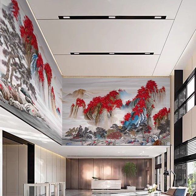 新中式山水画客厅电视背景墙壁纸古风水墨画墙纸卧室装饰墙布硬包,家装主材,定制壁画,淘宝优惠券,粉丝福利购,淘宝优惠卷