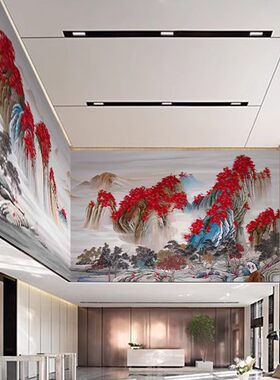 新中式山水画客厅电视背景墙壁纸
