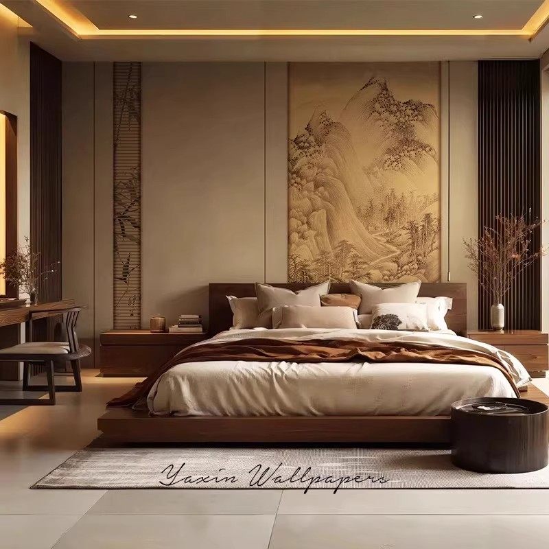 山水中式横竖版宋式美学复古壁纸茶室古典背景墙定制壁画墙布墙纸,家装主材,定制壁画,淘宝优惠券,粉丝福利购,淘宝优惠卷
