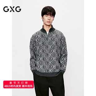GXG男装 半开襟毛衣满印设计针织衫通勤高领毛衫 2025年冬季新品