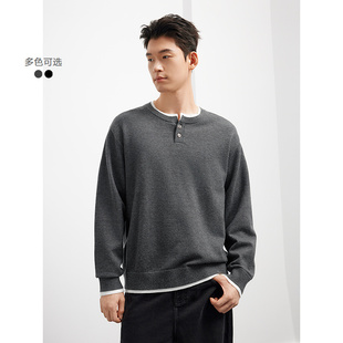 GXG男装亨利领假两件毛衣25年春新款内搭打底针织衫#G25D201007