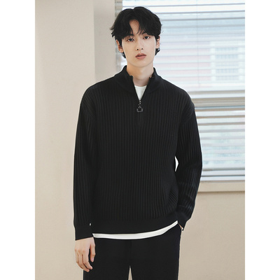 GXG男装 小立领简约毛衫通勤男针织衫肌理休闲毛衣 2025秋季新品