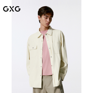 24年秋季 GXG男装 男士 衬衫 品G24X033013 米白简约休闲翻领长袖