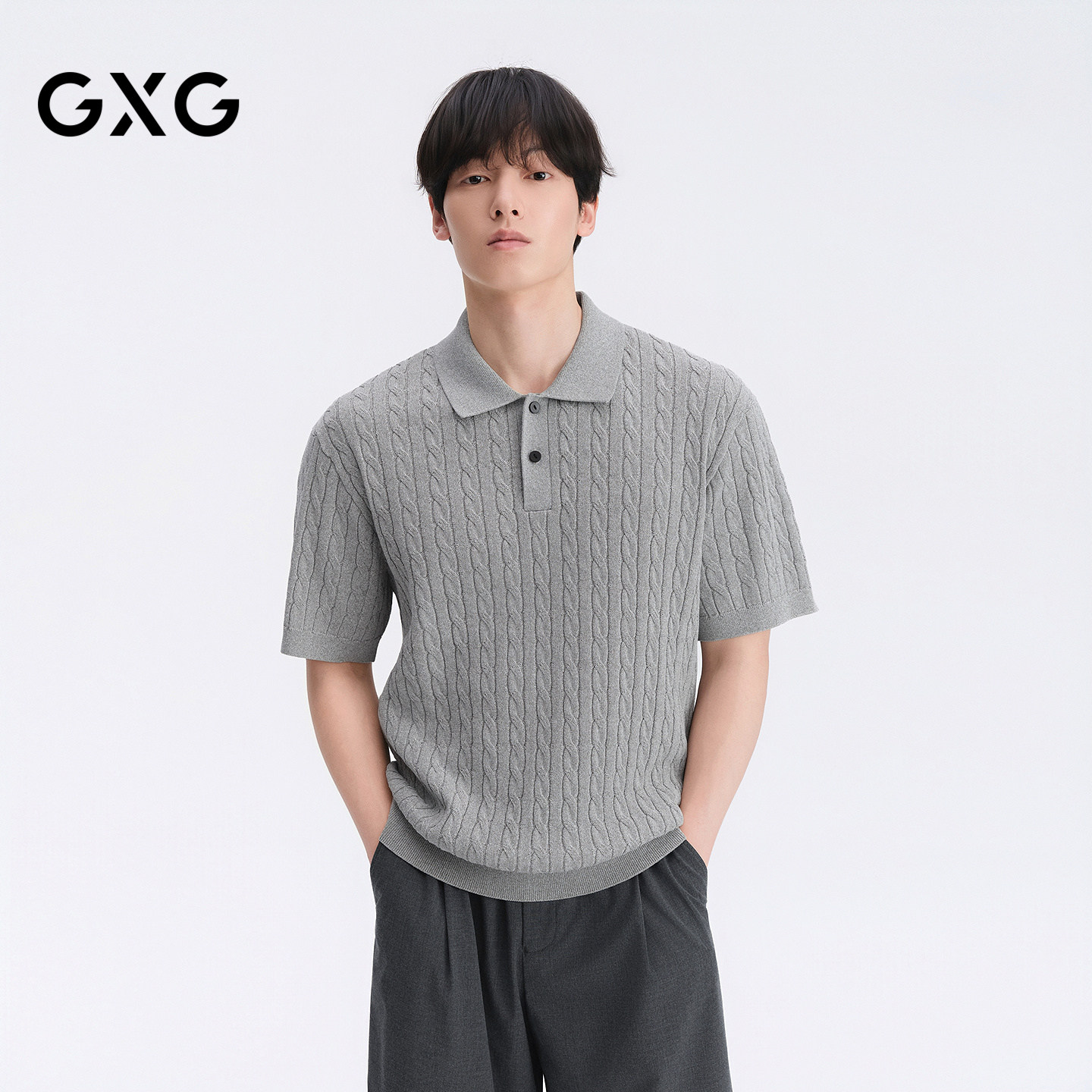 GXG男装 微廓老钱风立体绞花肌理休闲POLO衫短袖 2026夏季新品