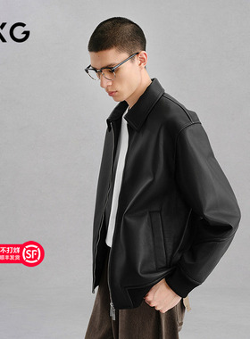 GXG男装 行政真皮皮衣夹克男外套24冬季品G24X124008