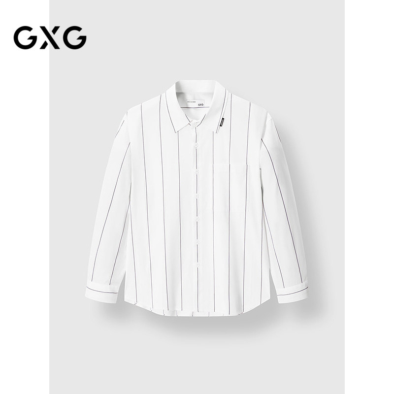GXG男装 条纹设计基础衬衫通勤简约上衣清爽男外套 2025春季新品图片