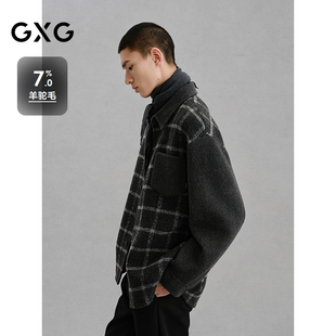 GXG男装 大衣24冬品G24X064017 灰格拼接设计通勤短款