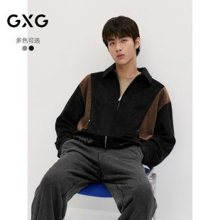 24秋季 外套 品 空气层仿麂皮休闲夹克男异材质拼接时尚 GXG男装