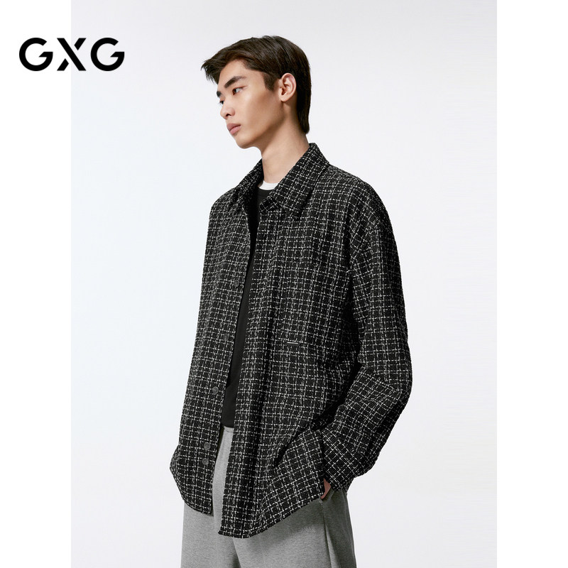 GXG男装 黑格小香风休闲长袖衬衫外套男士24年秋季品G24X033041图片