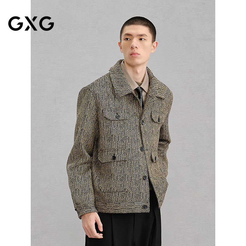 GXG男装 【含绵羊毛】冬款小香风工装夹克男通勤保暖外套