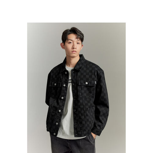 【A】GXG热卖时尚经典棋盘格男式牛仔夹克外套上衣