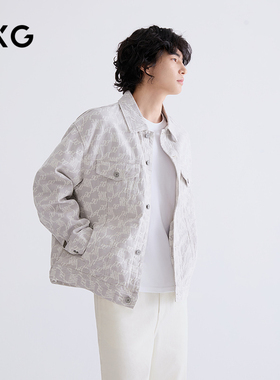 GXG男装 灰白色满版提花时尚牛仔夹克外套25年春新品G25XE81005