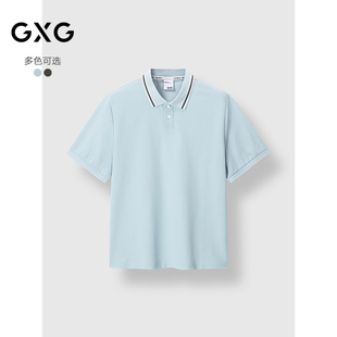 上衣 通勤时尚 短袖 2025春季 经典 GXG男装 领口条纹POLO衫